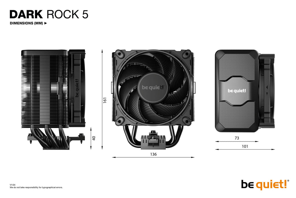 be quiet! DARK ROCK 5 - Air Processor Cooler in Black - 120mm