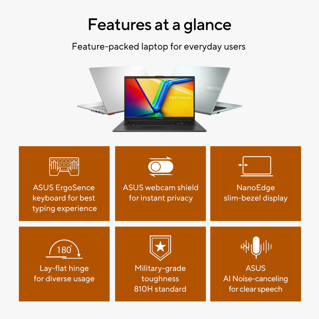 ASUS Vivobook Go 15 Laptop - 39.6 cm (15.6") - AMD Ryzen™ 5 7520U - 8 GB LPDDR5-SDRAM - 256 GB SSD - Wi-Fi 6E - Windows 11 Home in S mode - Silver