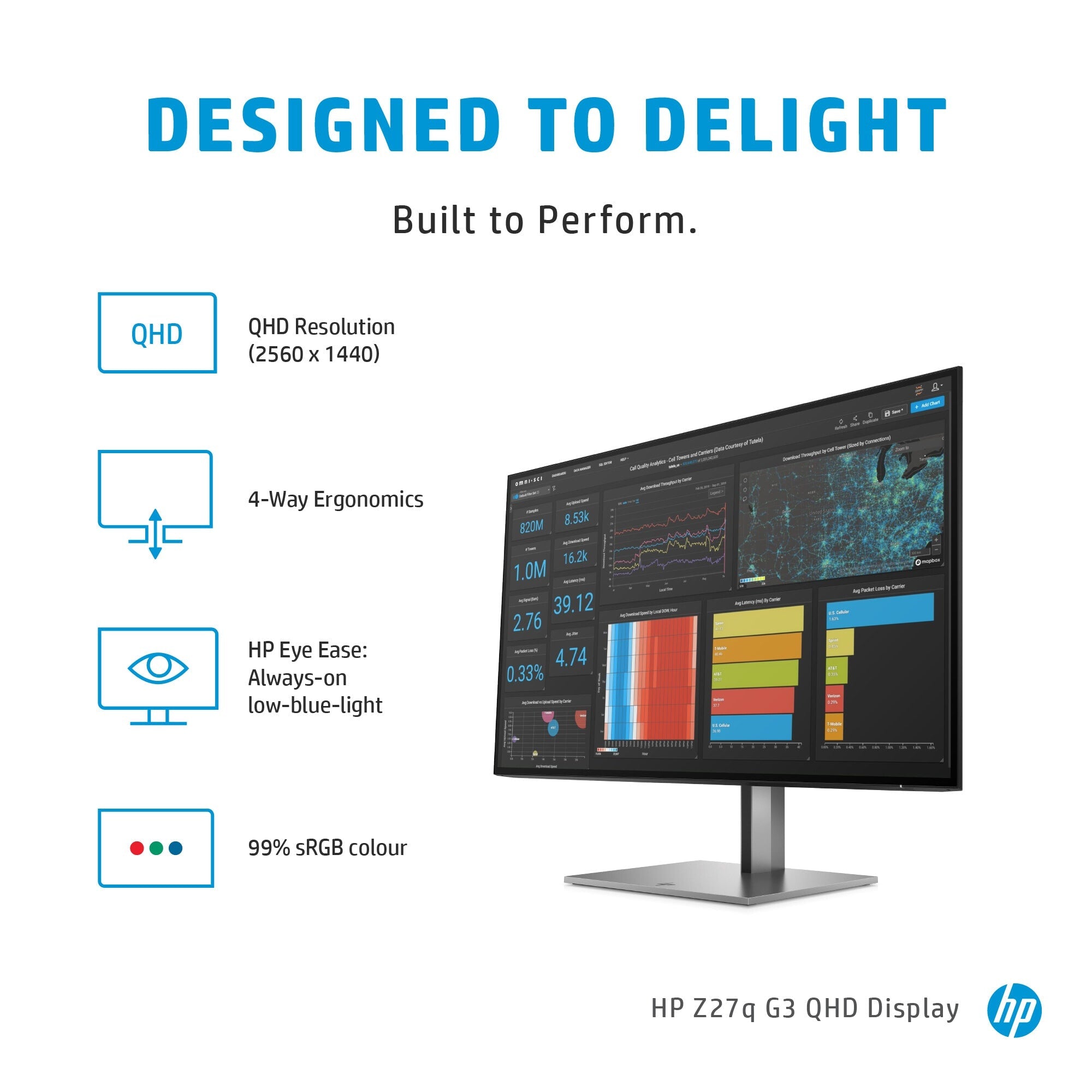 HP Z27q G3 QHD - 68.6 cm (27") - 2560 x 1440 pixels QHD Monitor