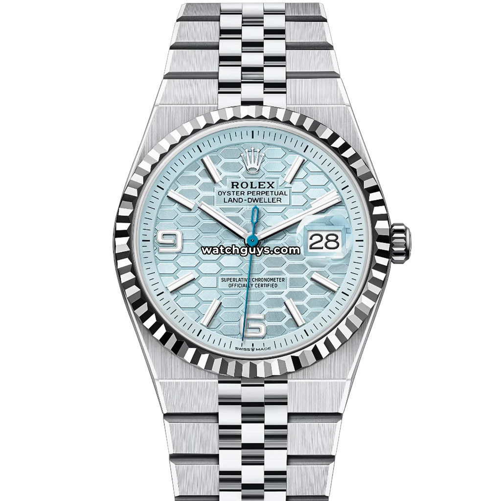Rolex Land-Dweller 127236 Platinum Ice Blue Honeycomb Motif