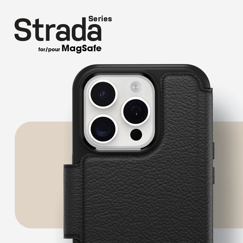 OtterBox Strada Series Folio with MagSafe for iPhone 15 Pro in Shadow (Black)