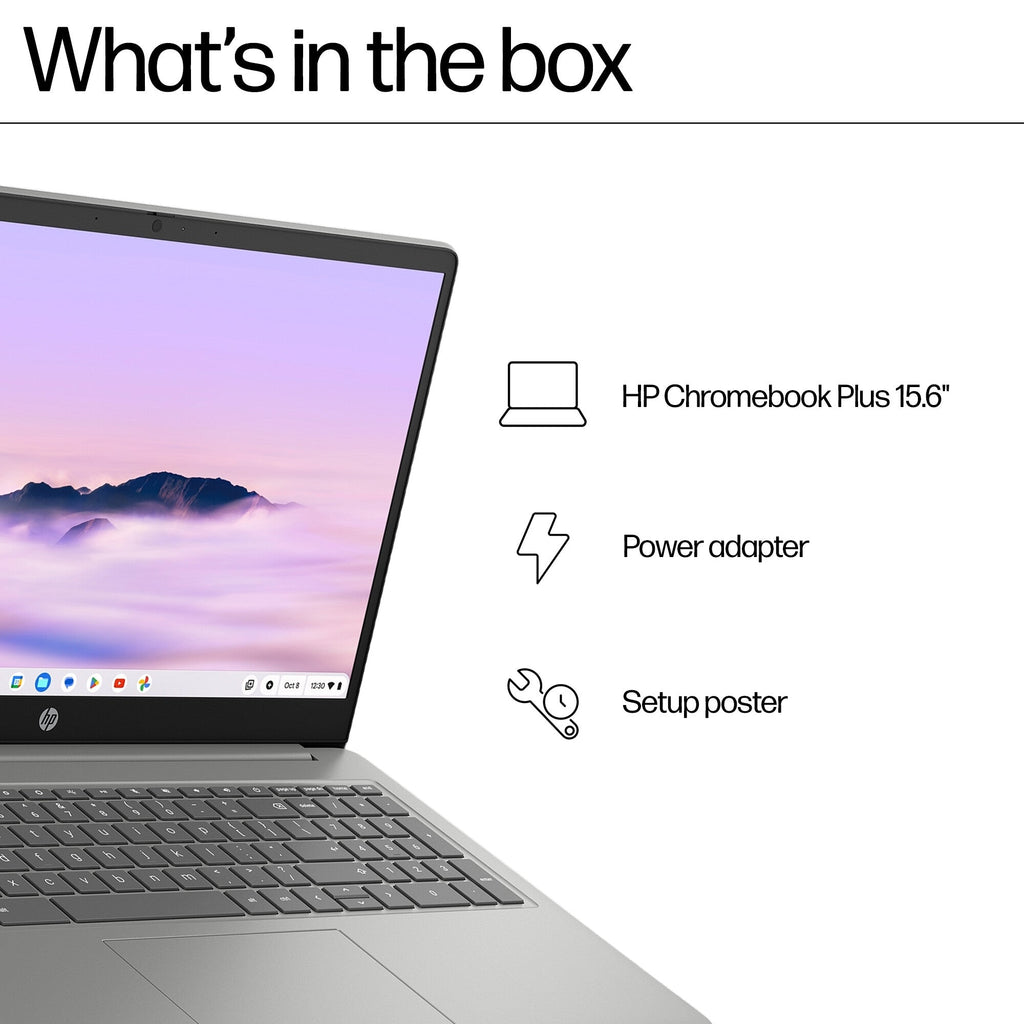 HP Chromebook Plus - 39.6 cm (15.6") - Intel® Core™ i3-N305 - 8 GB LPDDR5-SDRAM - 256 GB Flash - Wi-Fi 6 - ChromeOS - Silver