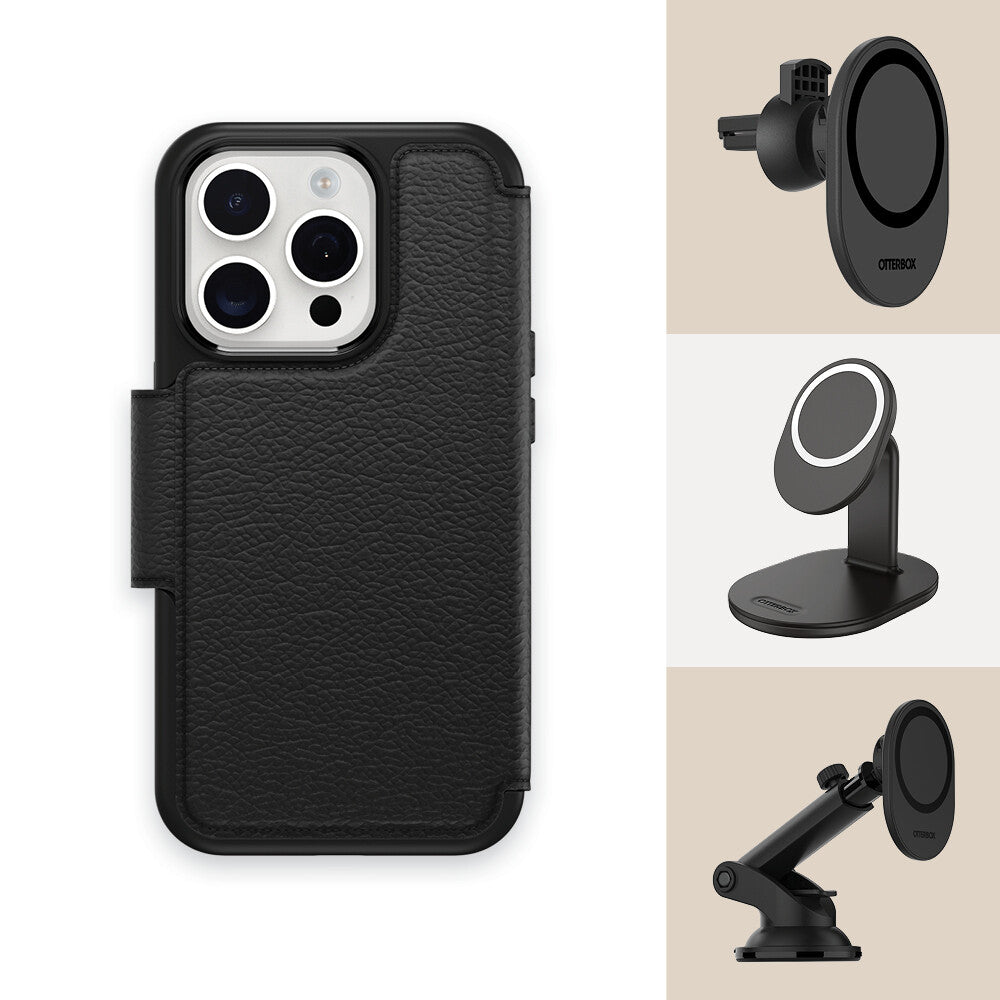 OtterBox Strada Series Folio with MagSafe for iPhone 15 Pro in Shadow (Black)