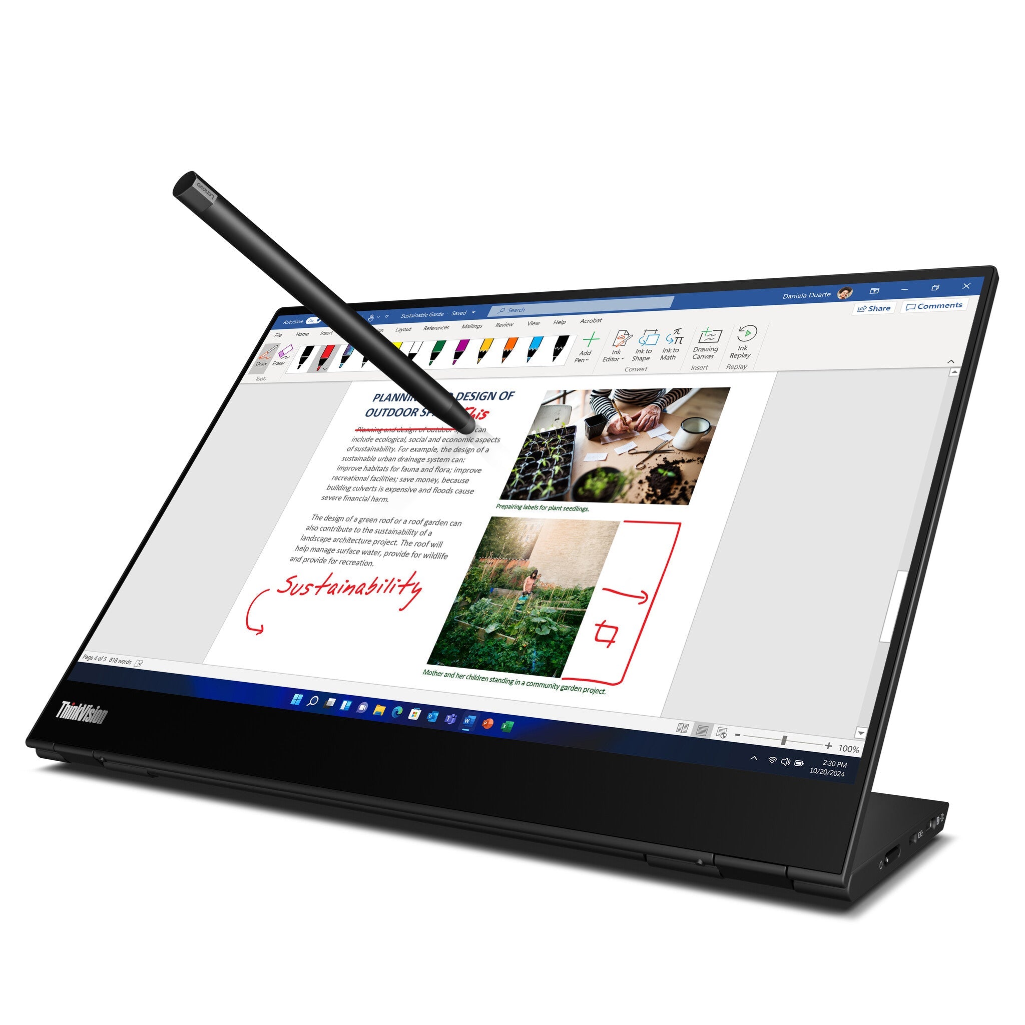 Lenovo ThinkVision M14T - 35.6 cm (14") - 2240 x 1400 pixels 2.2K LED Touchscreen Monitor