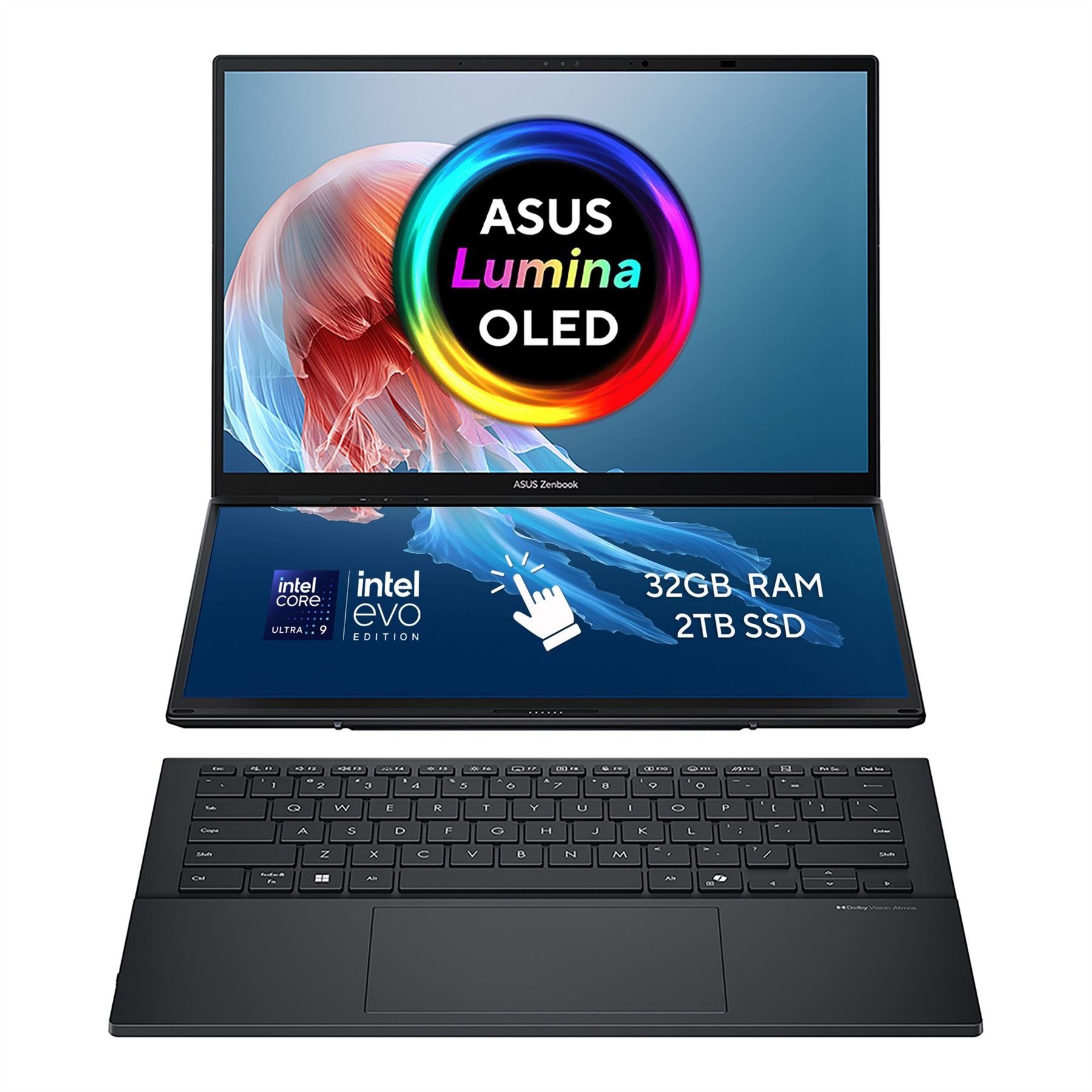 ASUS Zenbook Duo Hybrid (2-in-1) - 35.6 cm (14") - Touchscreen - Intel Core Ultra 9 285H - 32 GB LPDDR5x-SDRAM - 2 TB SSD - Wi-Fi 7 - Windows 11 Home - Grey