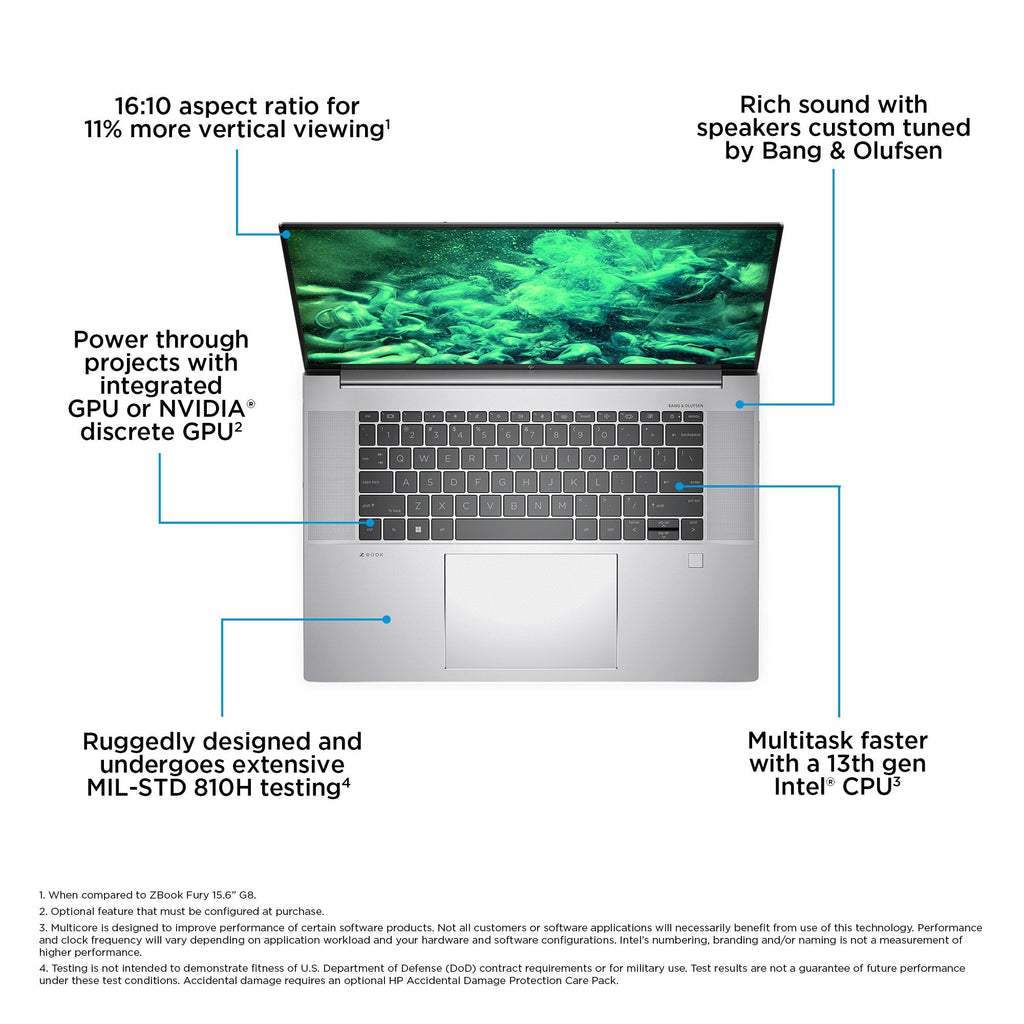 HP ZBook Studio 16 G10 Laptop - 40.6 cm (16") - Intel® Core™ i7-13700H - 32 GB DDR5-SDRAM - 1 TB SSD - NVIDIA RTX A1000 - Wi-Fi 6E - Windows 11 Pro - Silver