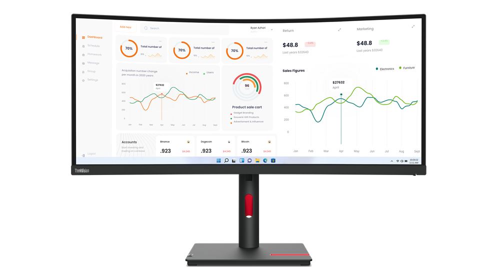 Lenovo ThinkVision T34w-30 86.4 cm (34") 3440 x 1440 pixels Wide Quad HD LED