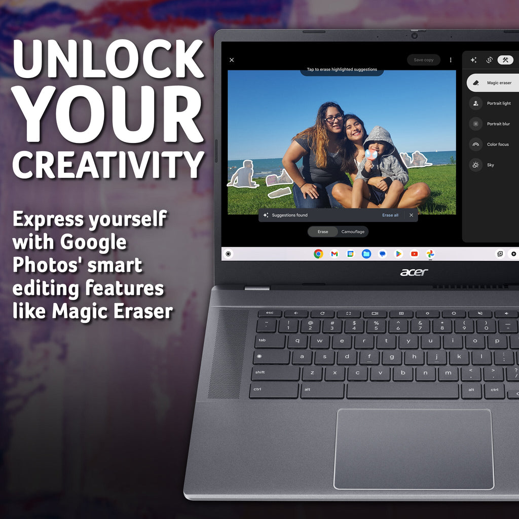 Acer Chromebook Plus 515 - 39.6 cm (15.6") - Intel® Core i5-1235U - 8 GB LPDDR5x-SDRAM - 256 GB SSD - Wi-Fi 6E - ChromeOS - Grey