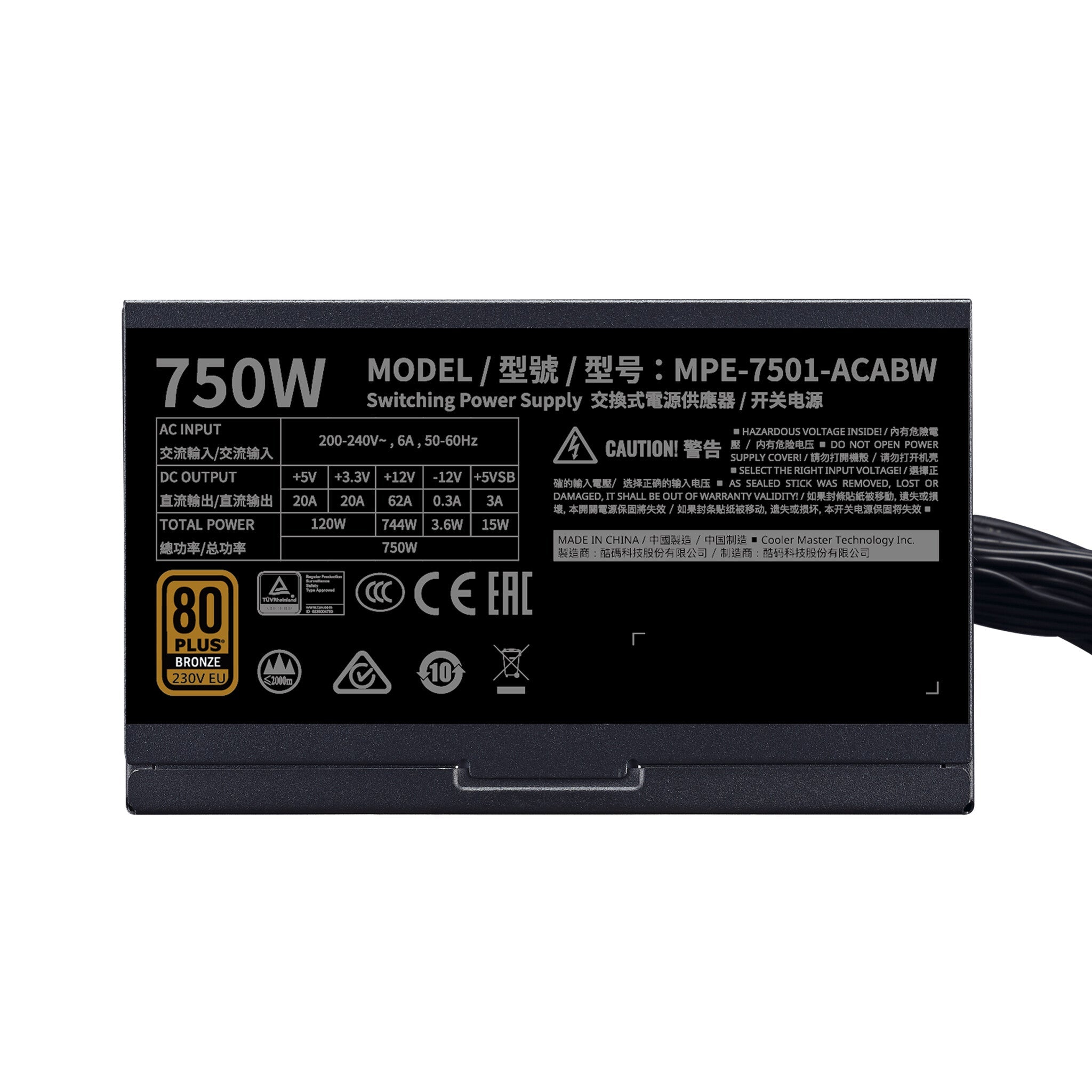 Cooler Master MWE V2 - 750W 80+ Bronze Non-Modular Power Supply Unit