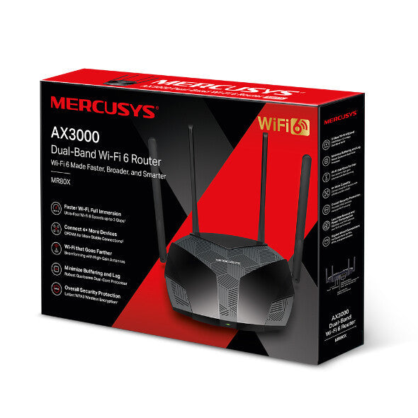 Mercusys AX3000 - Gigabit Ethernet Dual-band (2.4 GHz / 5 GHz) Wi-Fi 6 wireless router in Black