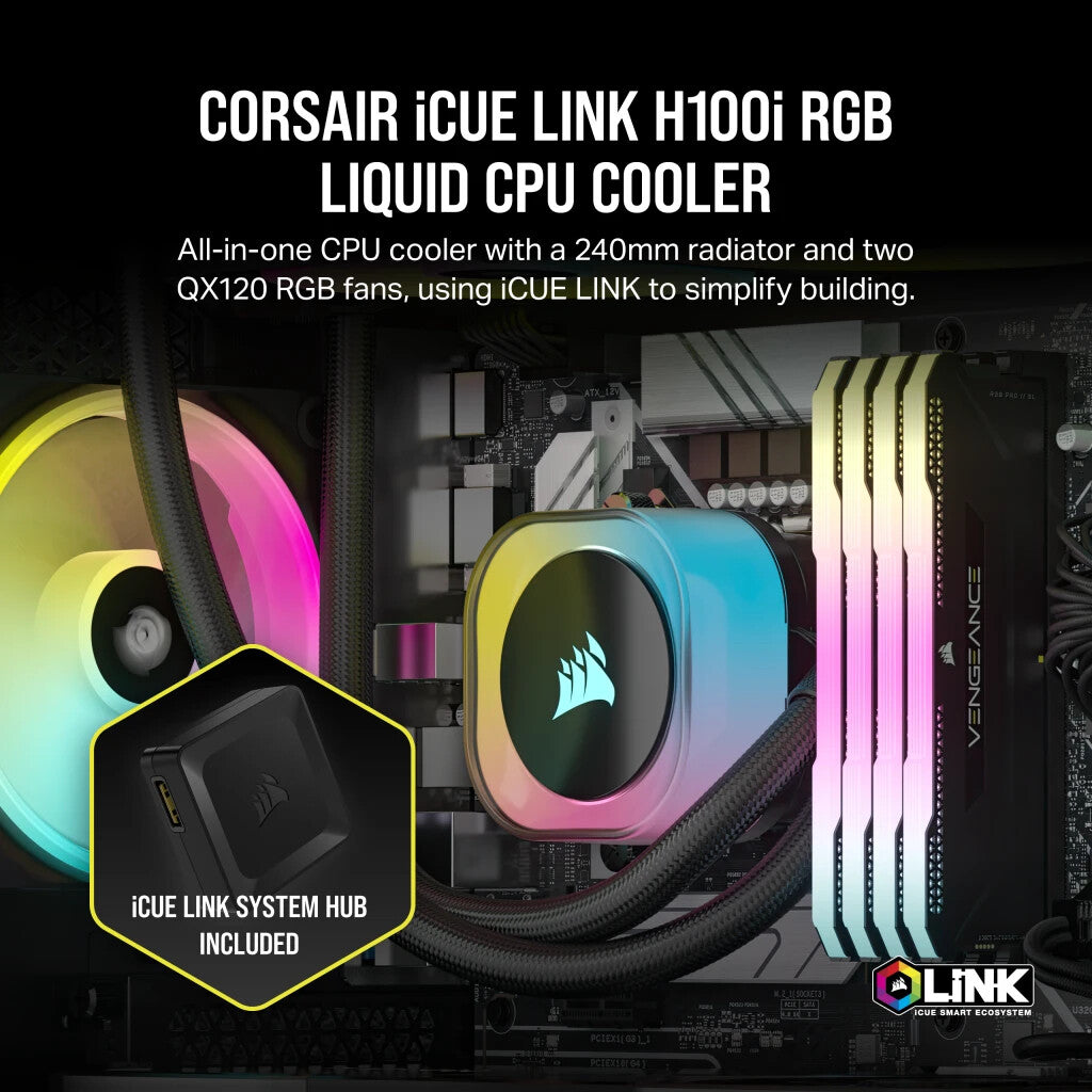 Corsair iCUE LINK H100i RGB - Liquid Processor Cooling Kit in Black - 240mm