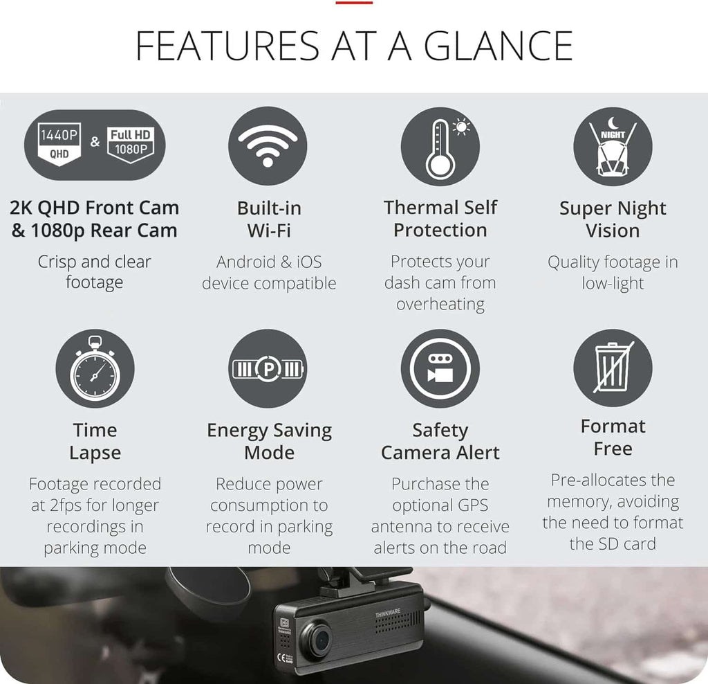Thinkware Q200 - Dual Lead Front & Rear Dashcam with GPS antenna