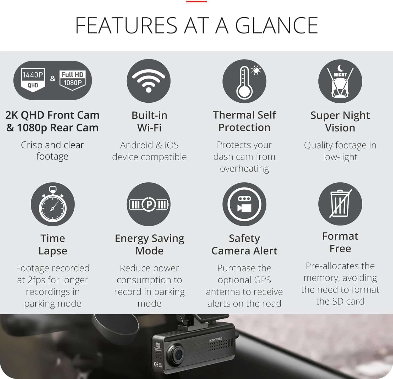 Thinkware Q200 - Dual Lead 2K QHD Front Camera Dashcam