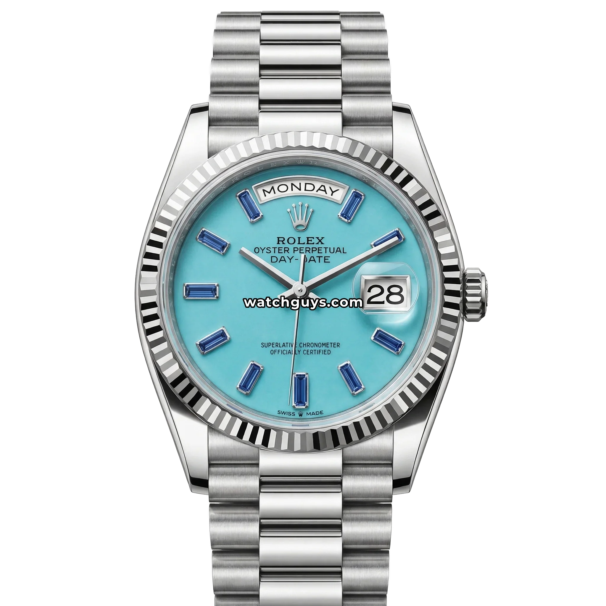 Rolex Day-Date 128239 Turquoise Baguette Sapphire