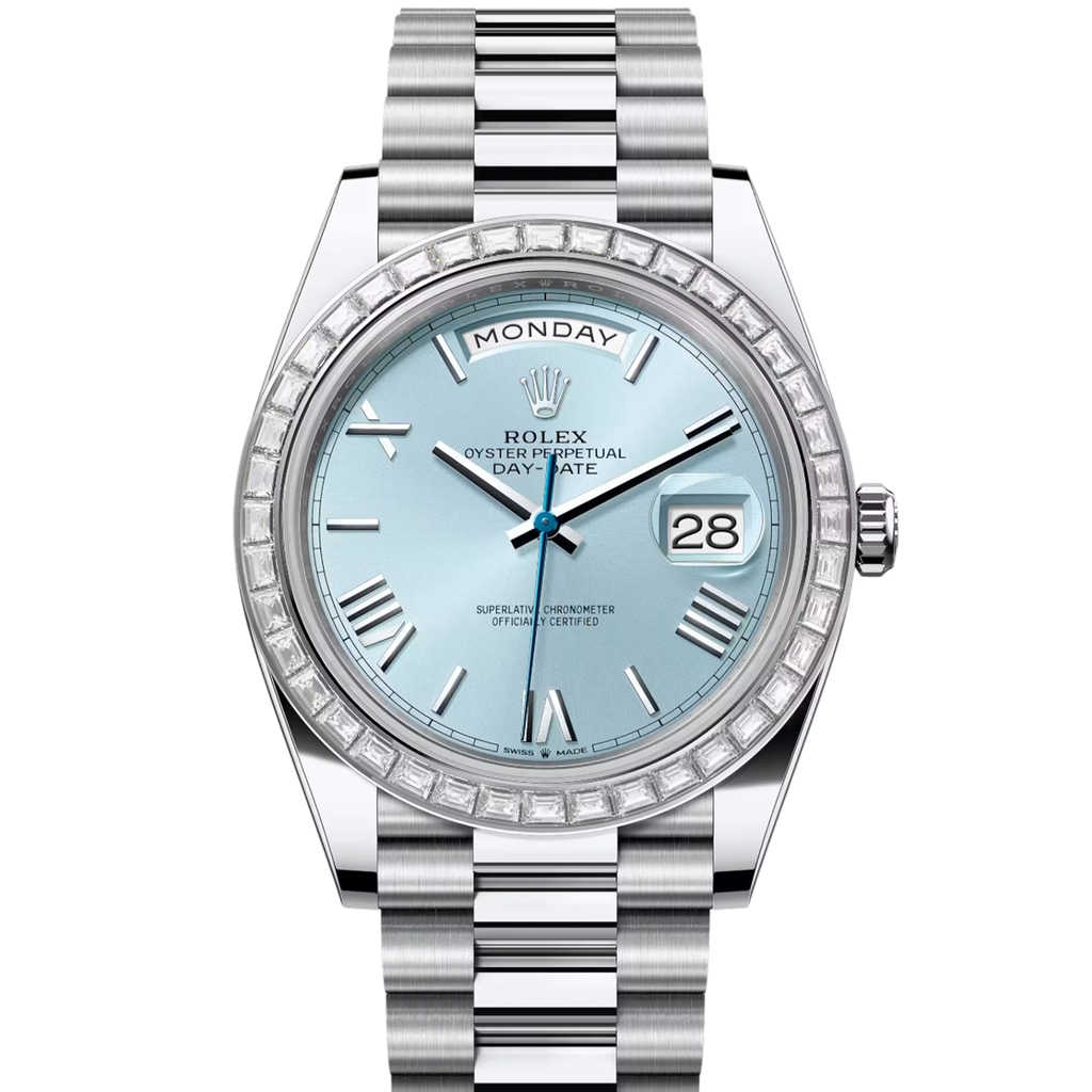 Rolex Day-Date 228396TBR Platinum Ice Blue Roman