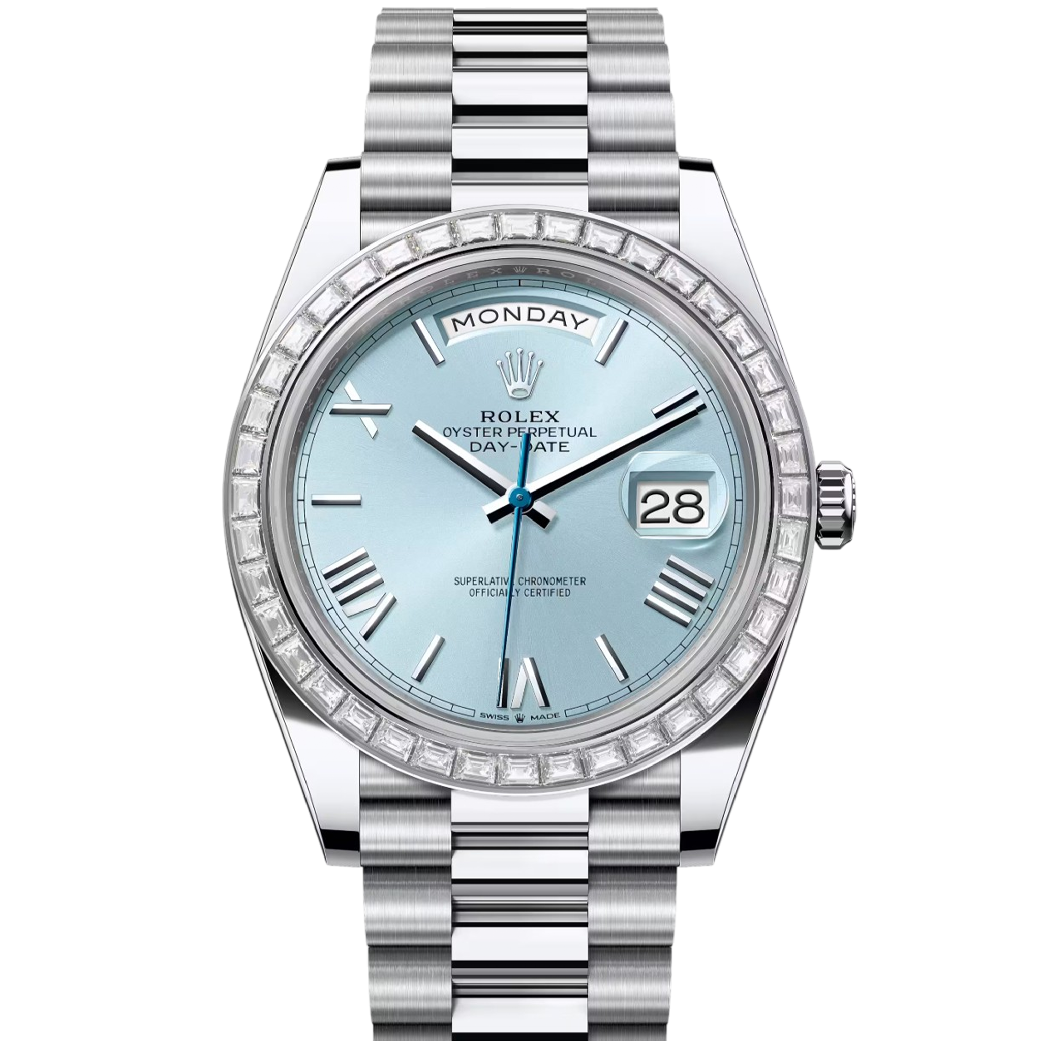 Rolex Day-Date 228396TBR Platinum Ice Blue Roman