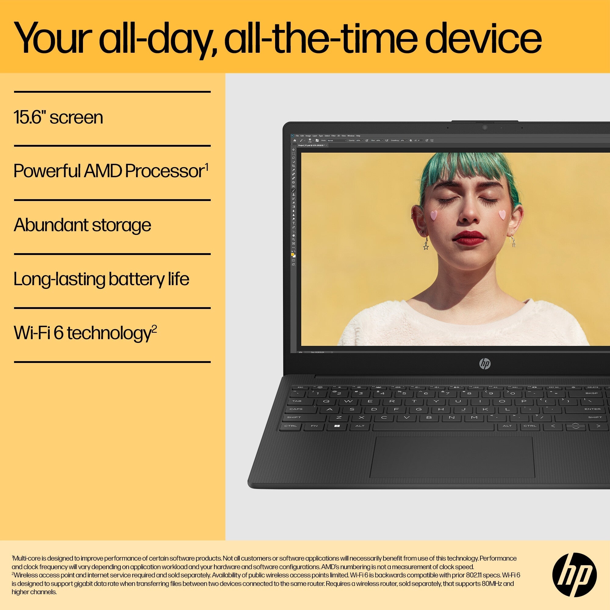 HP 15-FC0018NA Laptop - 39.6 cm (15.6") - AMD Ryzen™ 3 7320U - 4 GB LPDDR5-SDRAM - 128 GB SSD - Wi-Fi 6 - Windows 11 Home in S mode - Black