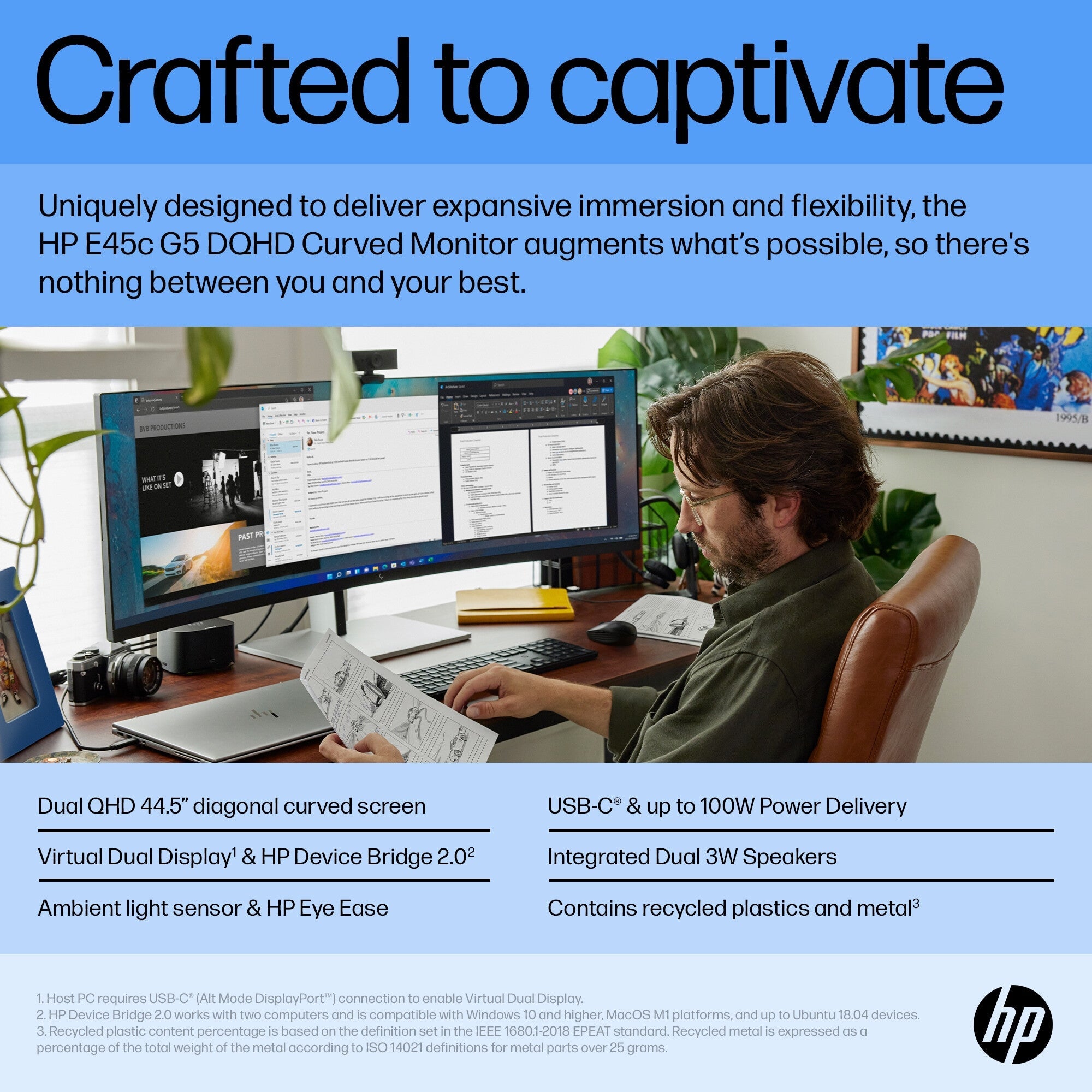 HP E45c G5 - 113 cm (44.5") - 5120 x 1440 pixels DQHD LCD Monitor
