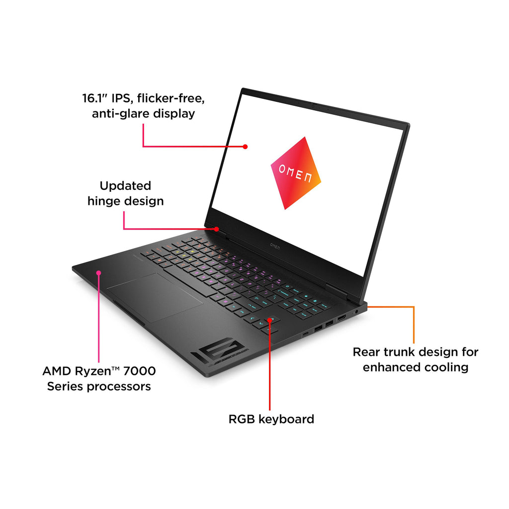 HP OMEN Gaming Laptop - 40.9 cm (16.1") - AMD Ryzen™ 7 7840HS - 16 GB DDR5-SDRAM - 1 TB SSD - NVIDIA GeForce RTX 4060 - Wi-Fi 6E - Windows 11 Home - Black