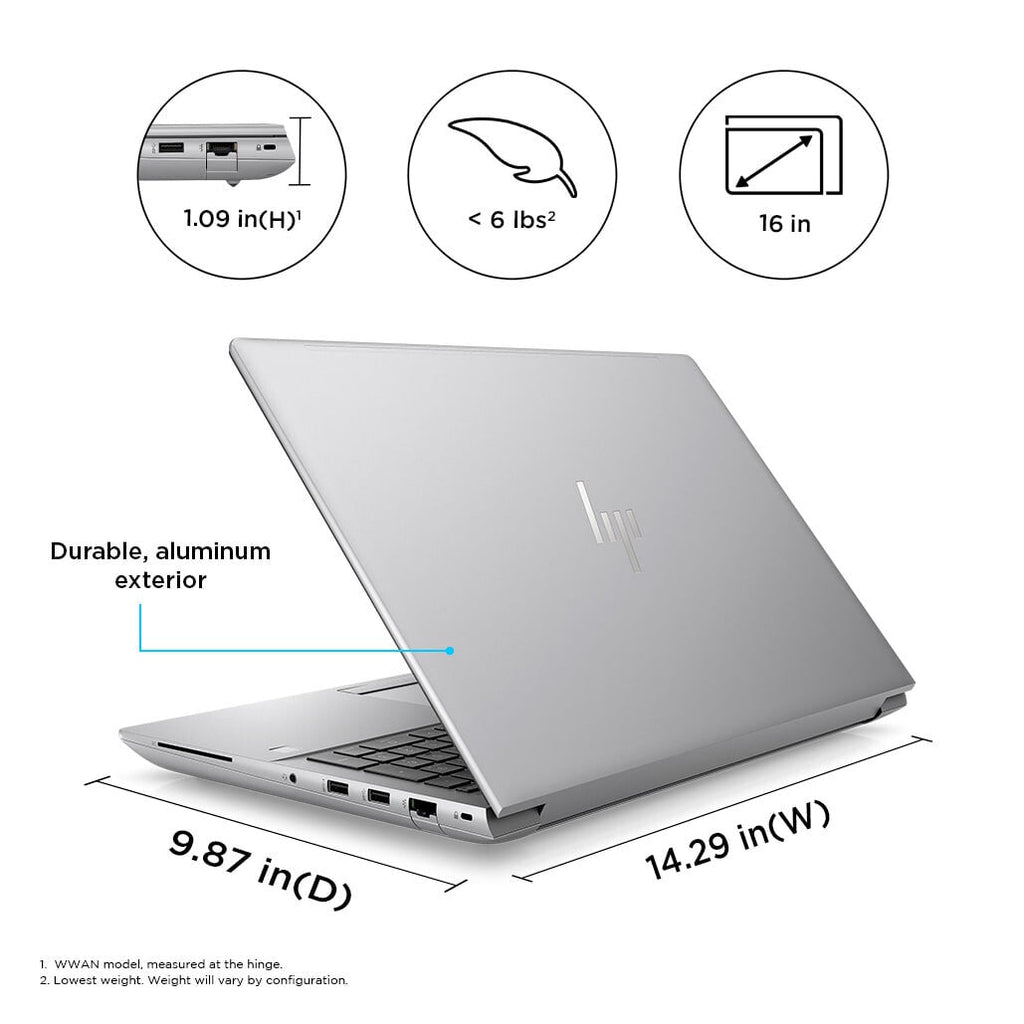 HP ZBook Fury 16 G10 Laptop - 40.6 cm (16") - Intel® Core™ i7-13700HX - 32 GB DDR5-SDRAM - 1 TB SSD - NVIDIA RTX A2000 - Wi-Fi 6E - Windows 11 Pro - Silver
