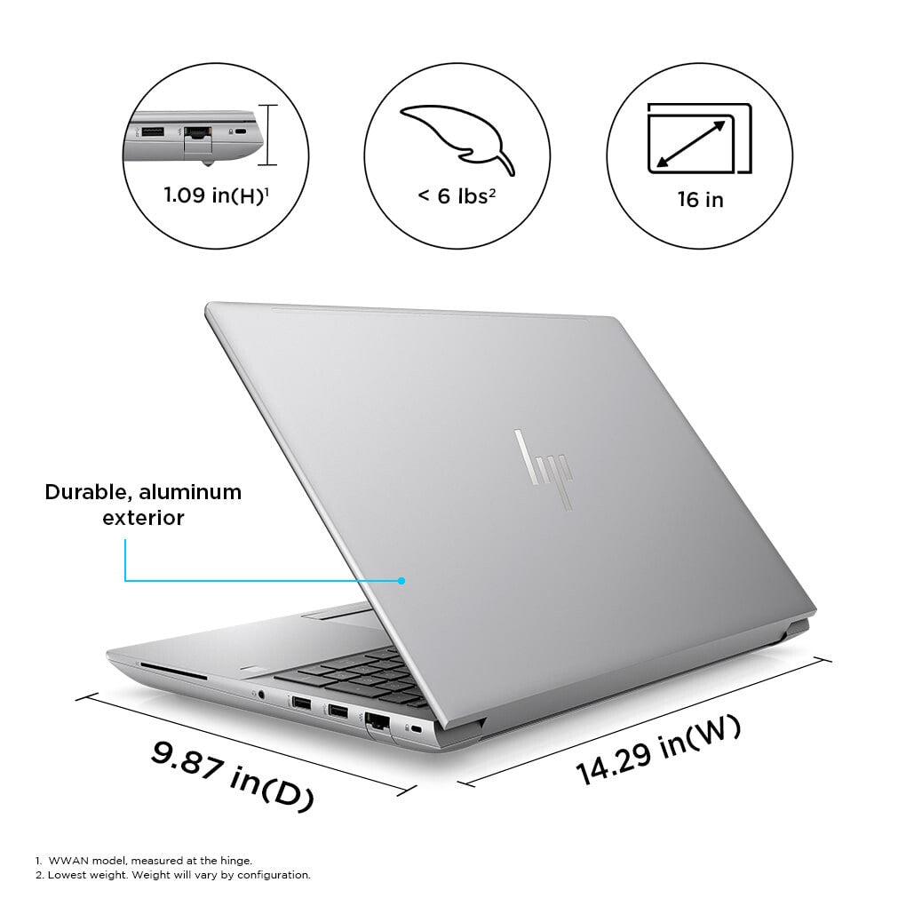 HP ZBook Fury 16 G10 Laptop - 40.6 cm (16") - Intel® Core™ i7-13700HX - 32 GB DDR5-SDRAM - 1 TB SSD - NVIDIA RTX A2000 - Wi-Fi 6E - Windows 11 Pro - Silver