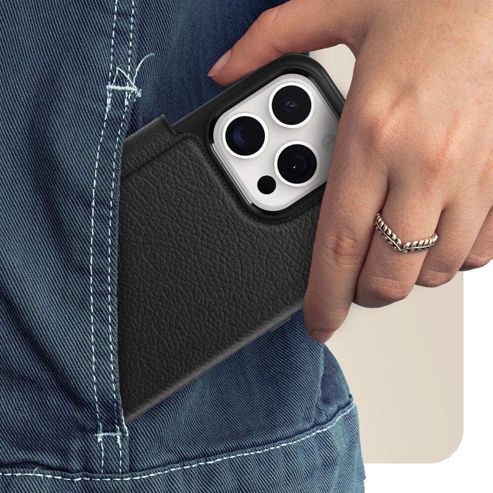 OtterBox Strada Series Folio with MagSafe for iPhone 15 Pro in Shadow (Black)