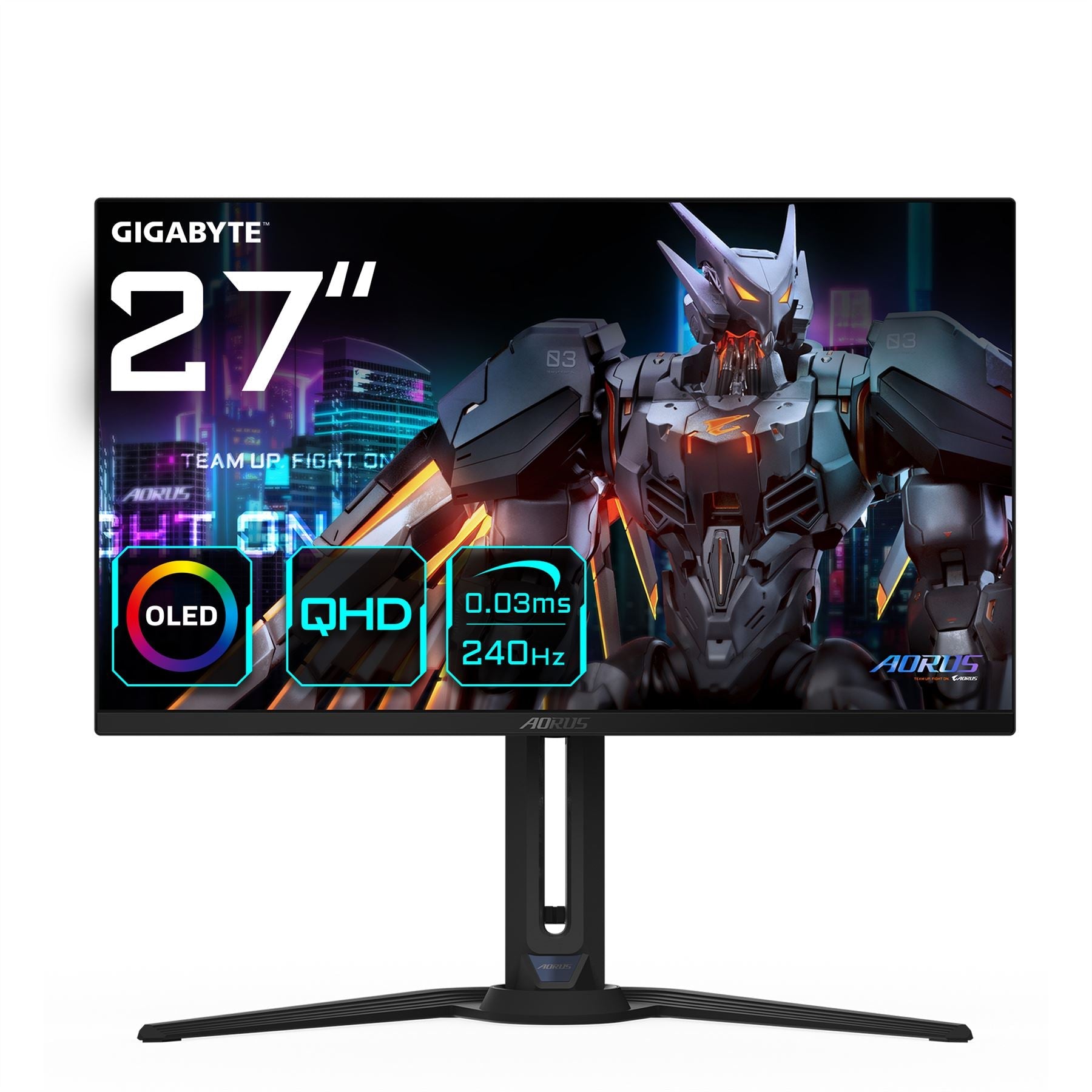 GIGABYTE AORUS FO27Q2 27" OLED QHD Gaming Monitor - 2560 x 1440/ 240Hz/ 0.03ms/ KVM/ 250 cd/m²/ FreeSync Premium Pro/ DisplayHDR True Black 400/ HDMI 2.1