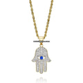 Diamond Hamsa Pendant 1.15 Carat TW with 14k Rope Chain
