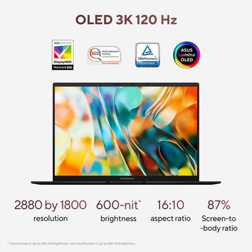 ASUS Zenbook 14 OLED Laptop - 35.6 cm (14") - AMD Ryzen AI 5 340 - 16 GB LPDDR5x-SDRAM - 1 TB SSD - Wi-Fi 6E - Windows 11 Home - Black