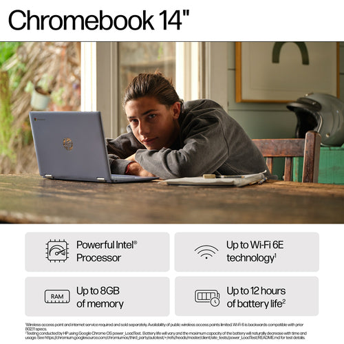 HP Chromebook A20J9EA - 35.6 cm (14") - Intel® Core i3-N305 - 8 GB LPDDR5-SDRAM - 256 GB eUFS - Wi-Fi 6E - ChromeOS - Silver