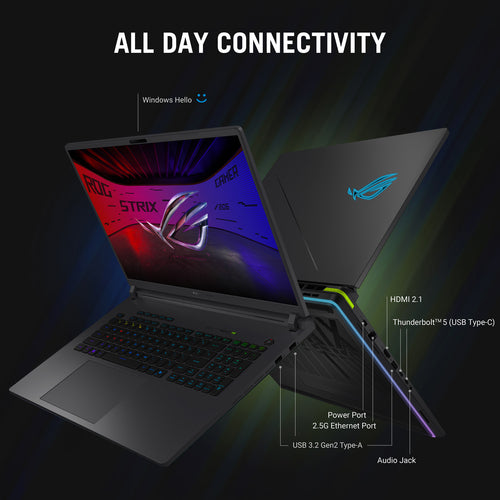 ASUS ROG Strix G16 Laptop - 40.6 cm (16") - AMD Ryzen 9 8940HX - 32 GB DDR5-SDRAM - 1 TB SSD - NVIDIA GeForce RTX 5070 - Wi-Fi 6E - Windows 11 Home - Black / Grey