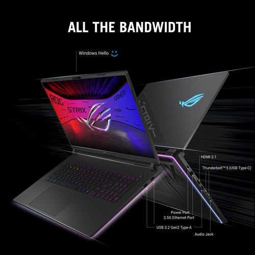 ASUS ROG Strix SCAR 18 Laptop - 45.7 cm (18") - Intel Core Ultra 9 275HX - 32 GB DDR5-SDRAM - 2 TB SSD - NVIDIA GeForce RTX 5080 - Wi-Fi 7 - Windows 11 Home - Black