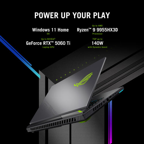 ASUS ROG Strix G16 Laptop - 40.6 cm (16") - AMD Ryzen 9 8940HX - 16 GB DDR5-SDRAM - 1 TB SSD - NVIDIA GeForce RTX 5060 - Wi-Fi 6E - Windows 11 Home - Black / Grey
