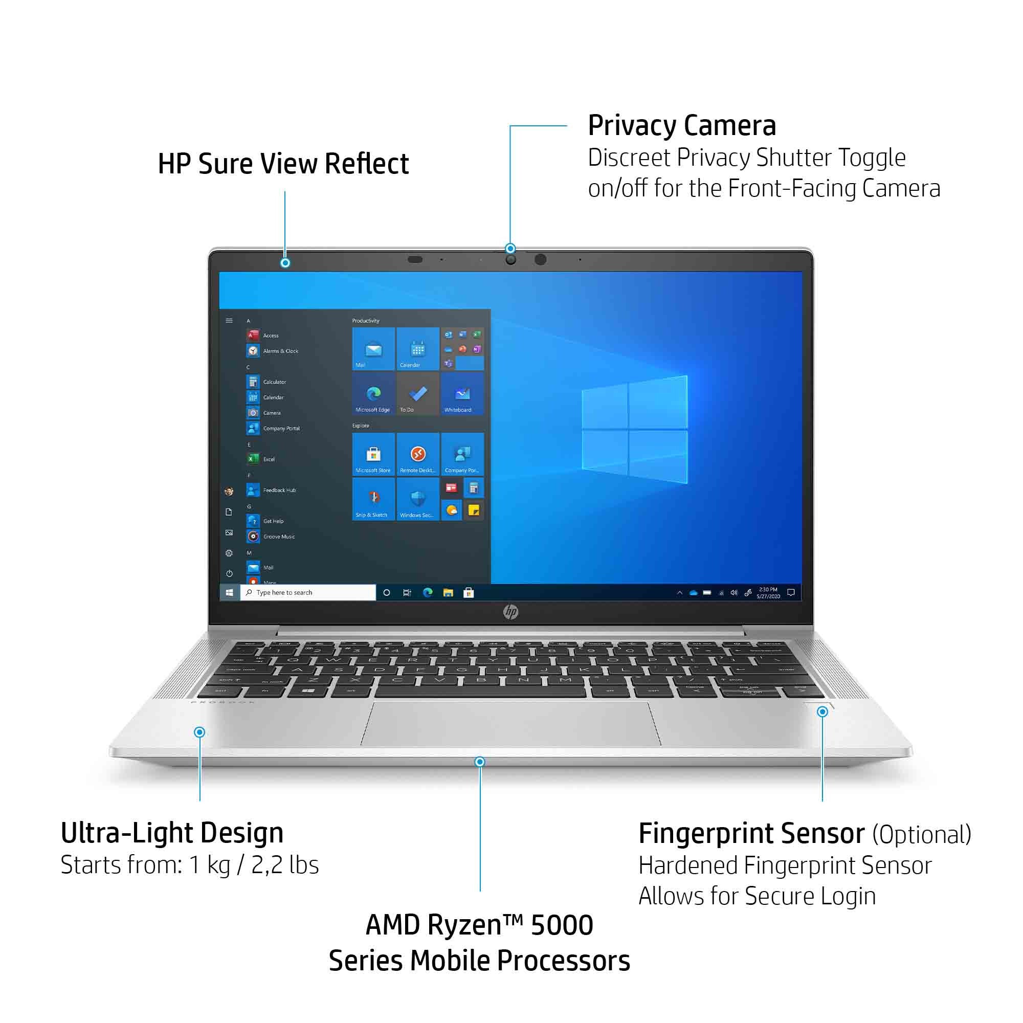 HP ProBook 635 Aero G8 Laptop - 33.8 cm (13.3") - AMD Ryzen™ 5 5600U - 8 GB DDR4-SDRAM - 256 GB SSD - Wi-Fi 6 - Windows 10 Pro - Silver