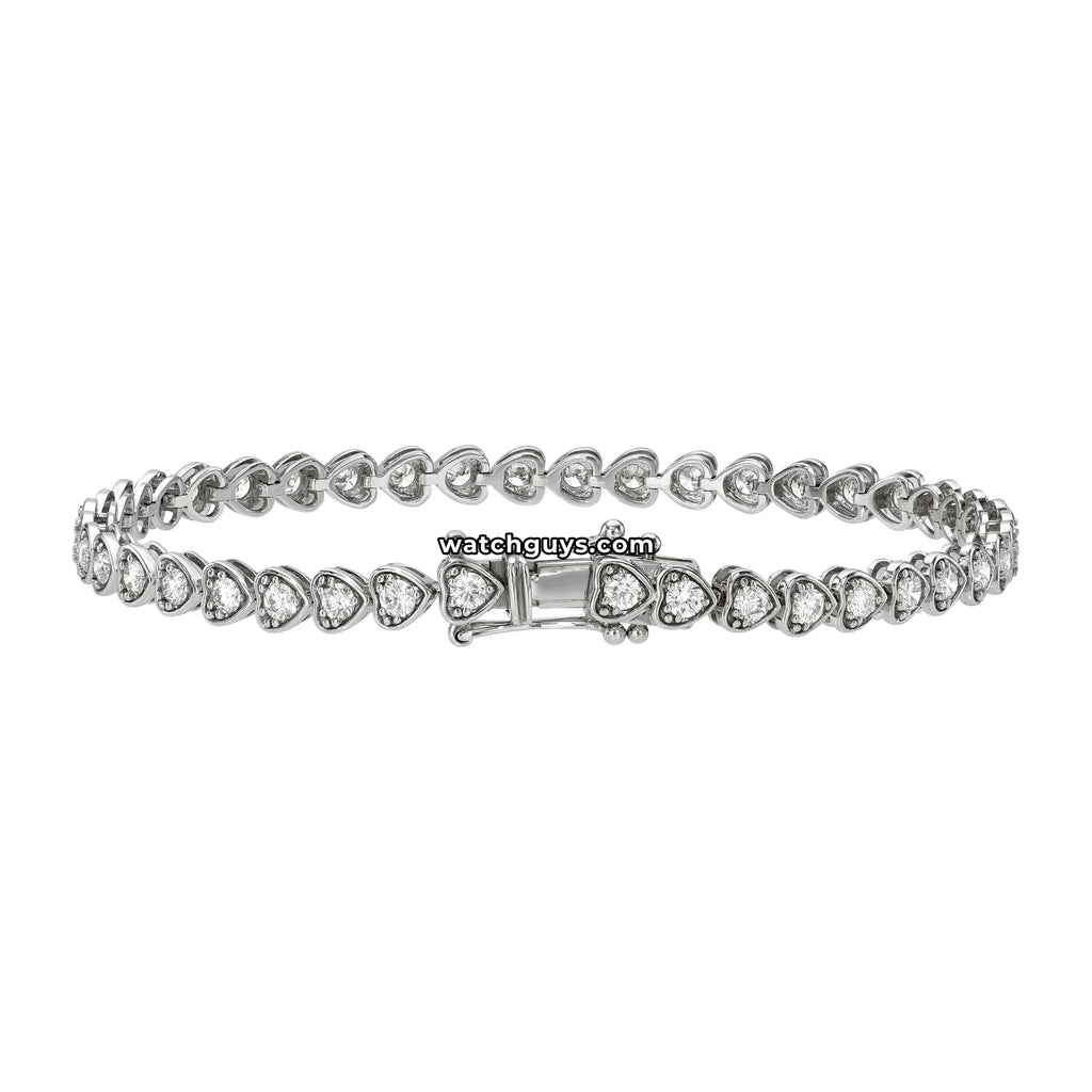 Heart Style Diamond Tennis Bracelet 14k White Gold