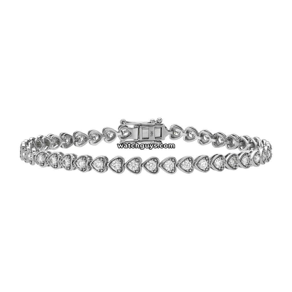 Heart Style Diamond Tennis Bracelet 14k White Gold