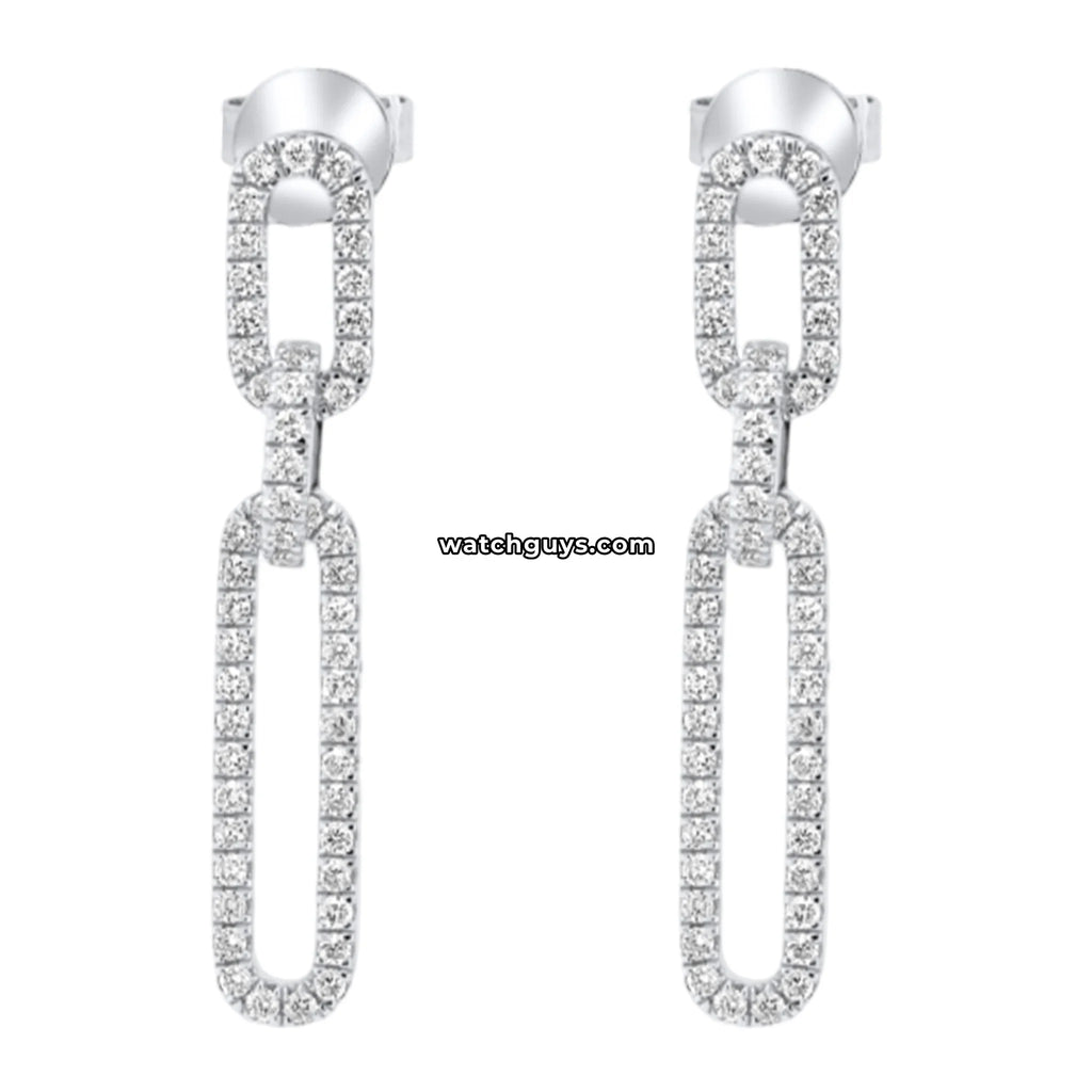 Paperclip Diamond Drop Earrings 18k White Gold