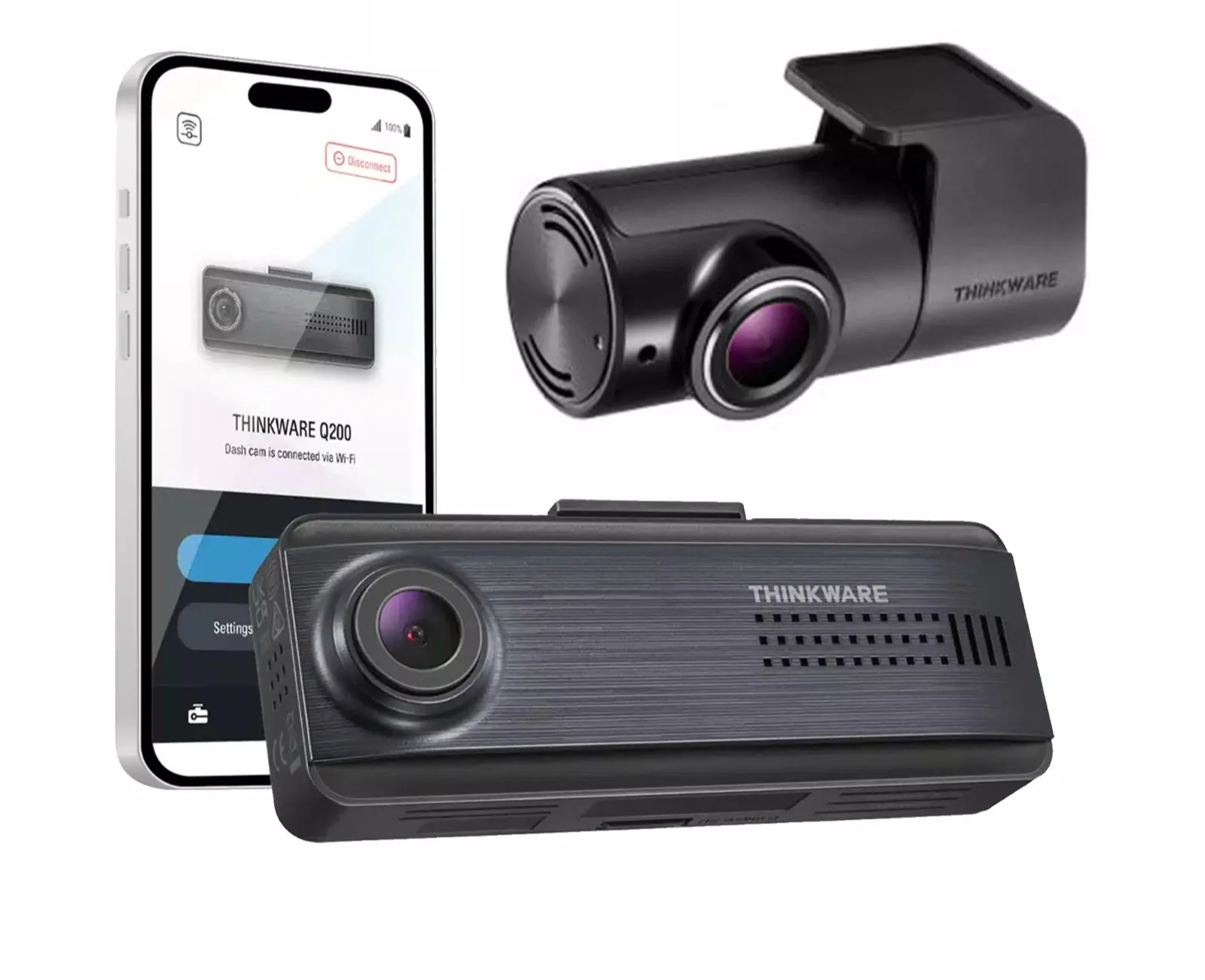 Thinkware Q200 - Dual Lead Front & Rear Dashcam with GPS antenna